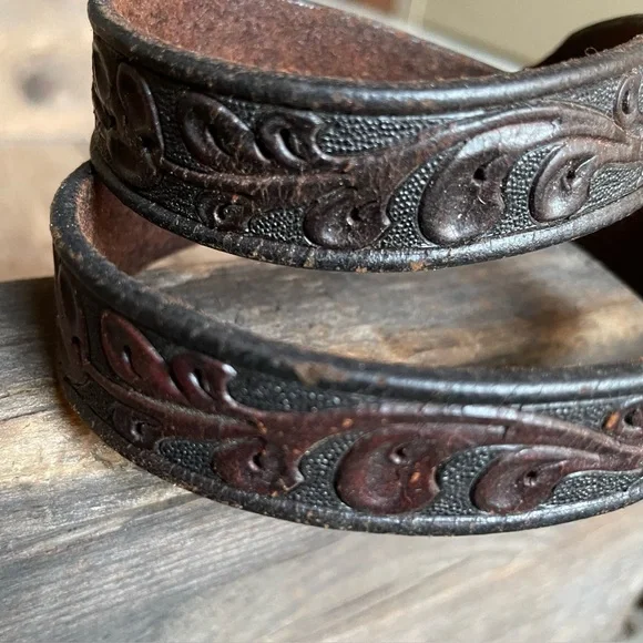 For Crafting - Hand Tooled Saddle Belt Leather Gold Tone Buckle Vintage - Picture 8 of 8